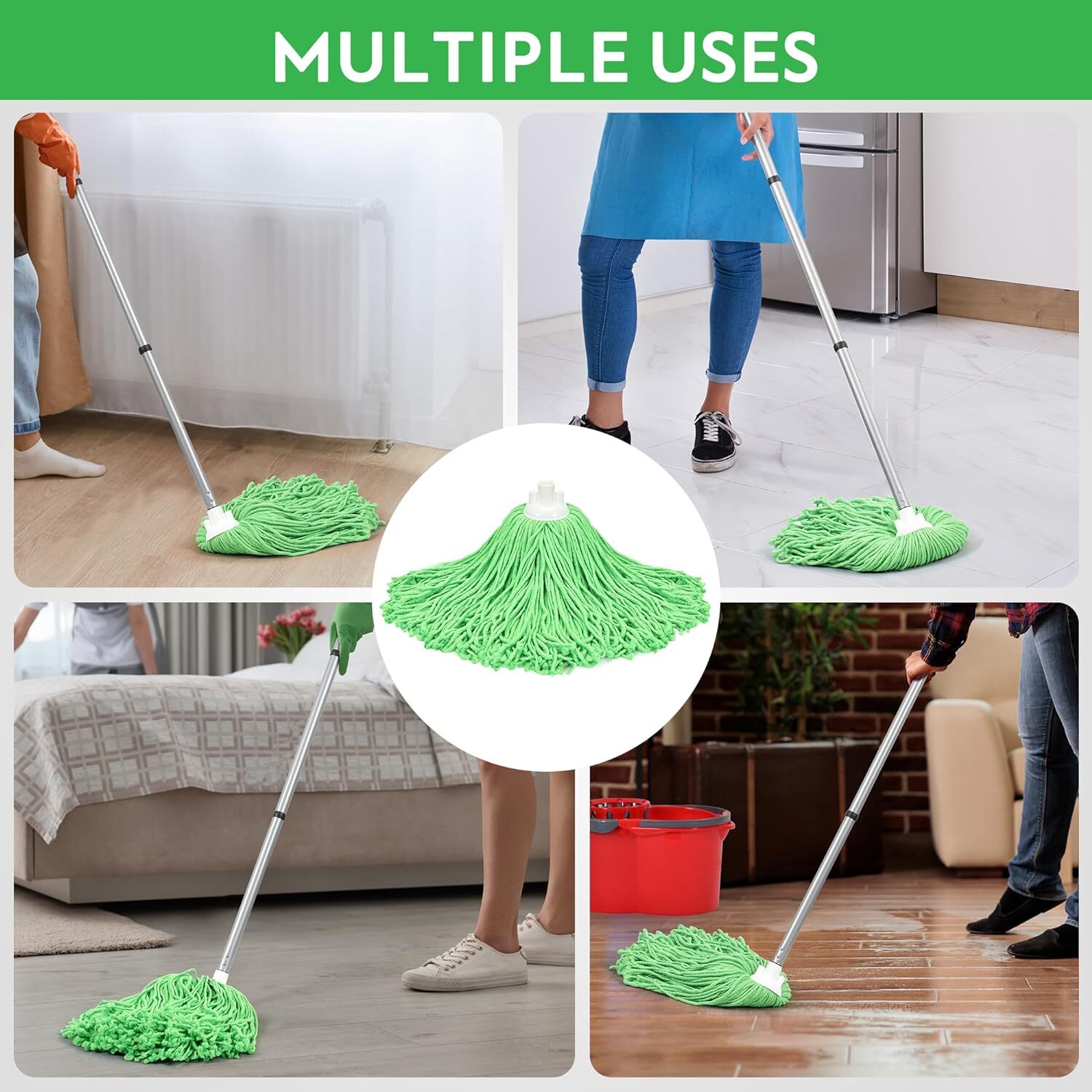 Microfiber Mop with 54″ Stainless Steel Spin Handle Incl. 2Pcs Microfiber Cloth