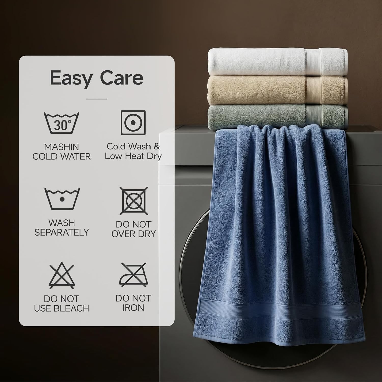 4 Pack Bath Towels – 27×55 Inch, 100% Cotton, Extra Large,Super Absorbent, Quick
