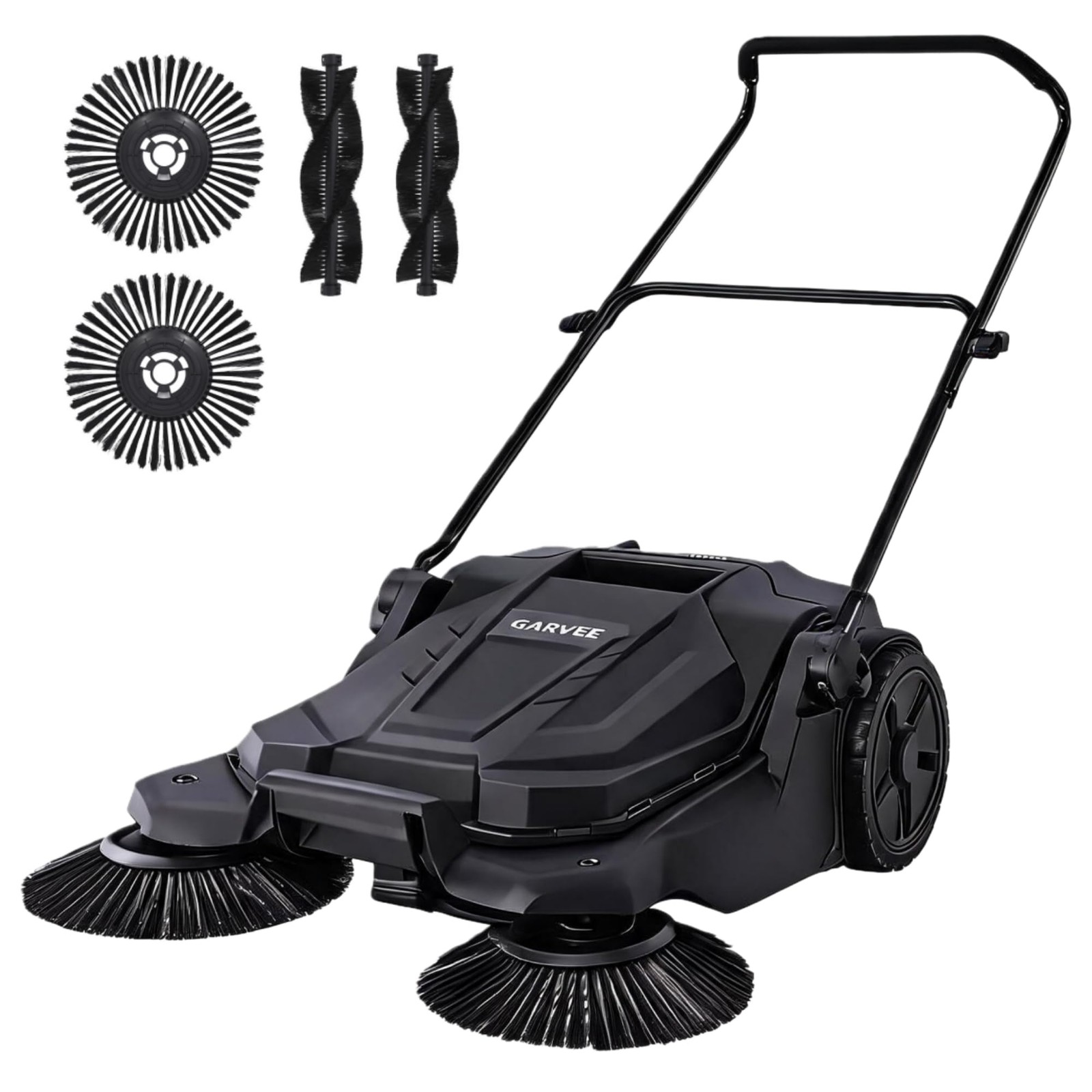 25.6″ Width Manual Sweeper Walk-Behind Hand Push Floor Sweeper Adjustable Handle