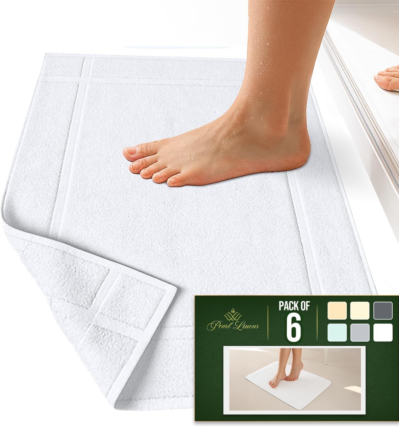 Pack of 6 100% Cotton Bath Mat Towels, 20×30 inches, Soft & Absorbent Floor
