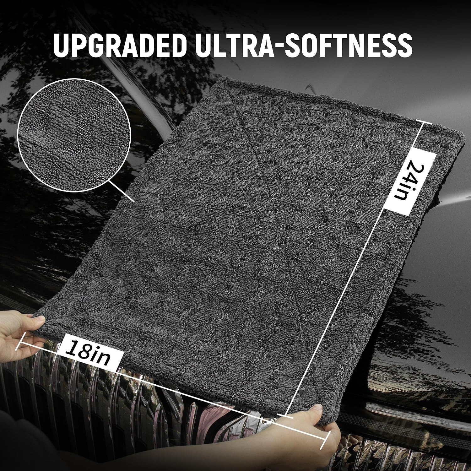 1000GSM Car Drying Towel, 18″ x 24″ Dual Sided Microfiber Towels for Cars, Ultra