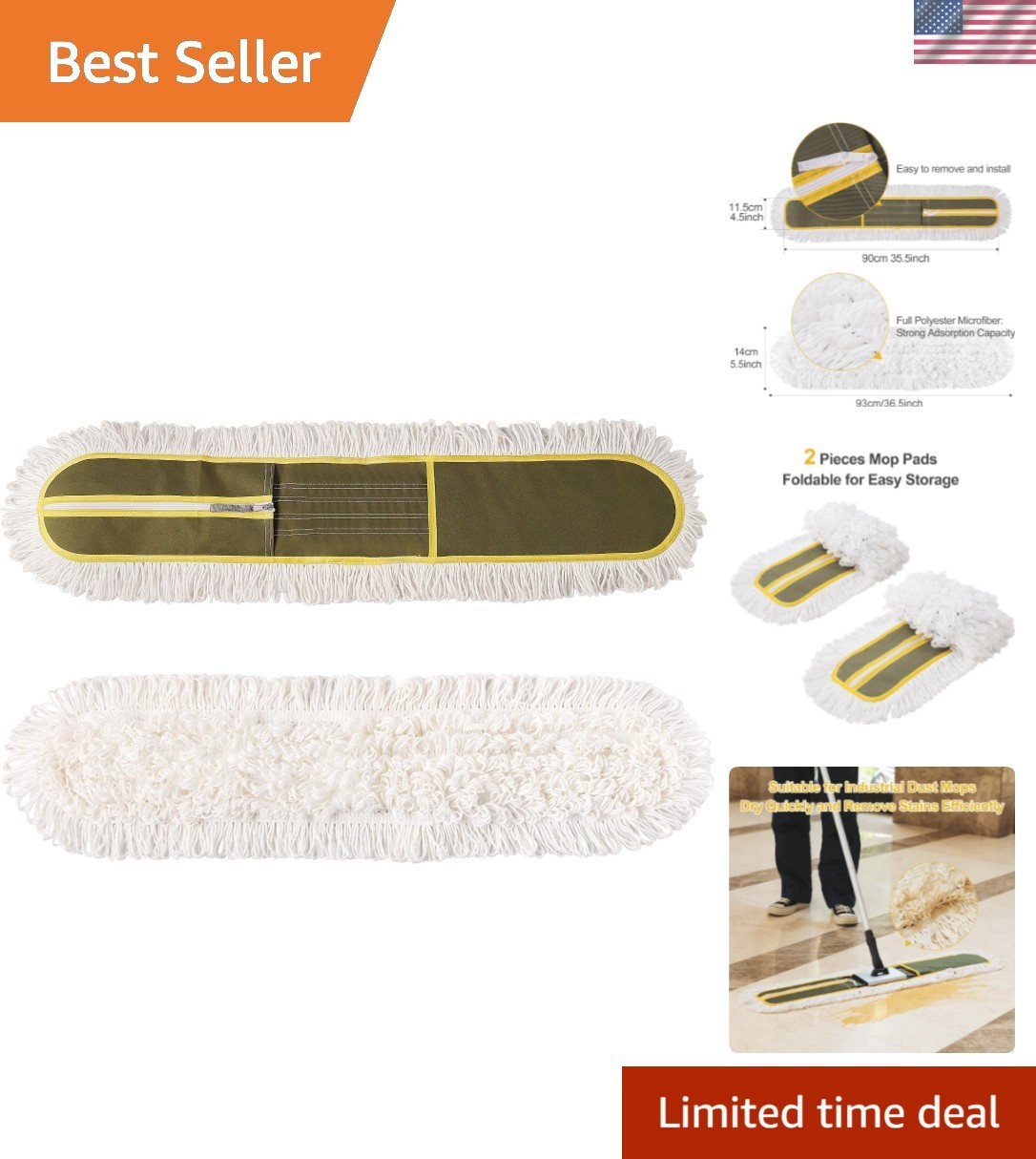 36″ Microfiber Mop Pads 2 Pieces Just Fit Industrial Dust Mop: B08R3F1ZZM,Green
