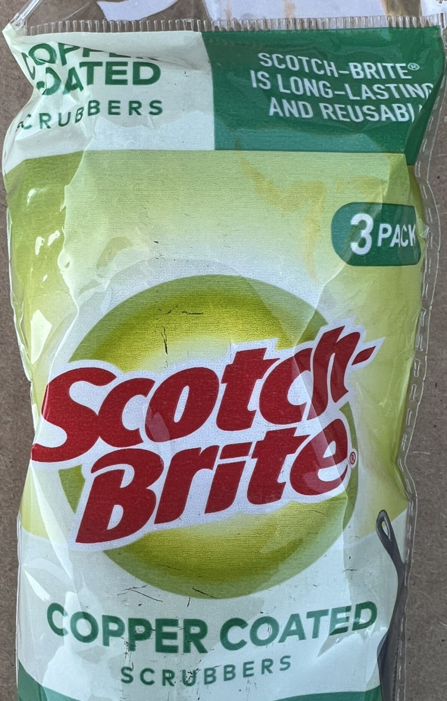3M Scotch-Brite 3x Copper Coated Scouring Pads 3-Count Each = 12 Lot of 4
