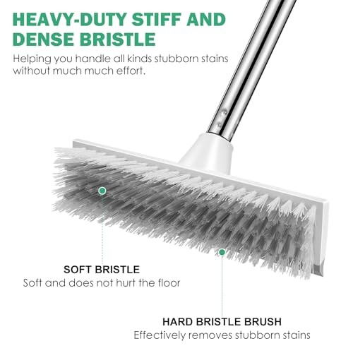 Floor Scrub Brush with 51-Inch Long Adjustable Grey White-standard-1 Pack