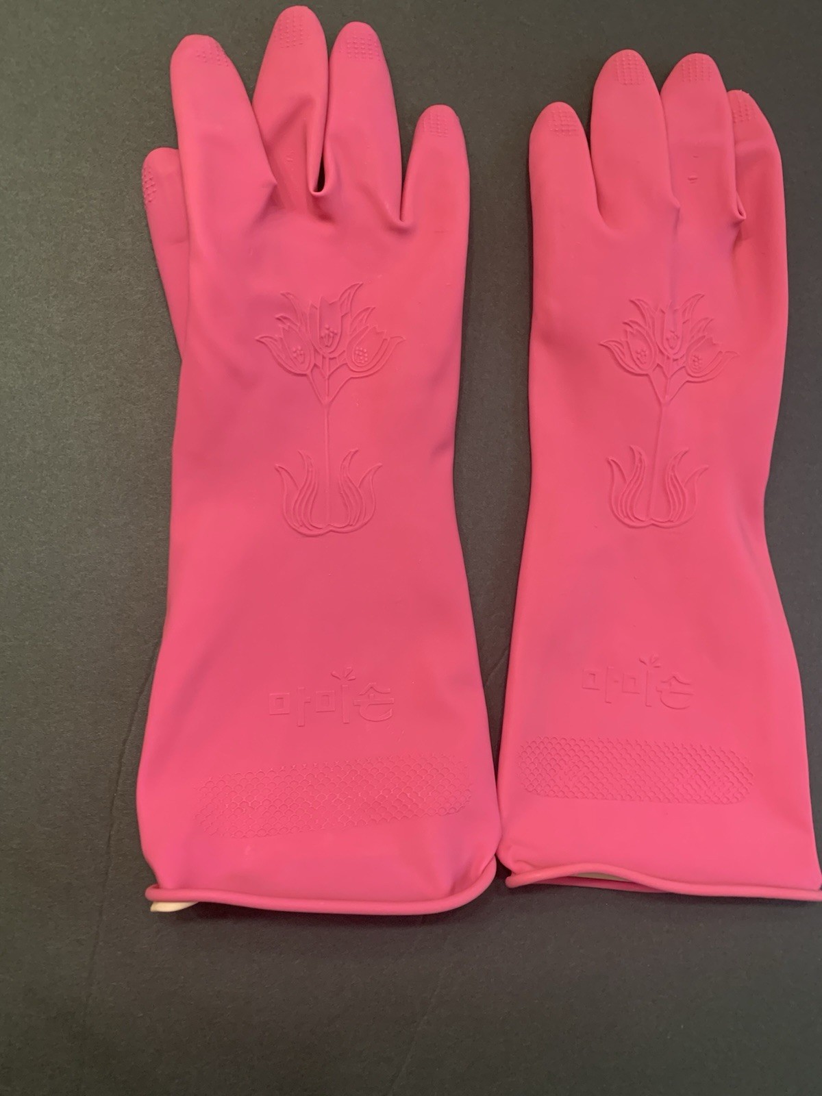 Heavy duty 1 pair diswashing glove pink color w/textured grip flower design Sm