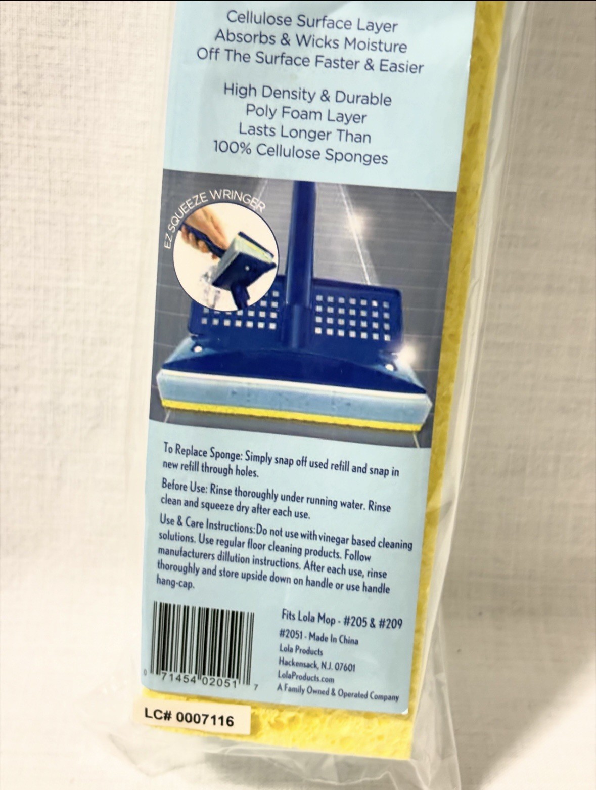 LOLA Natural Cellulose Squeeze Sponge Mop Refill, 9″ Fits Lola Mop 205 & 209