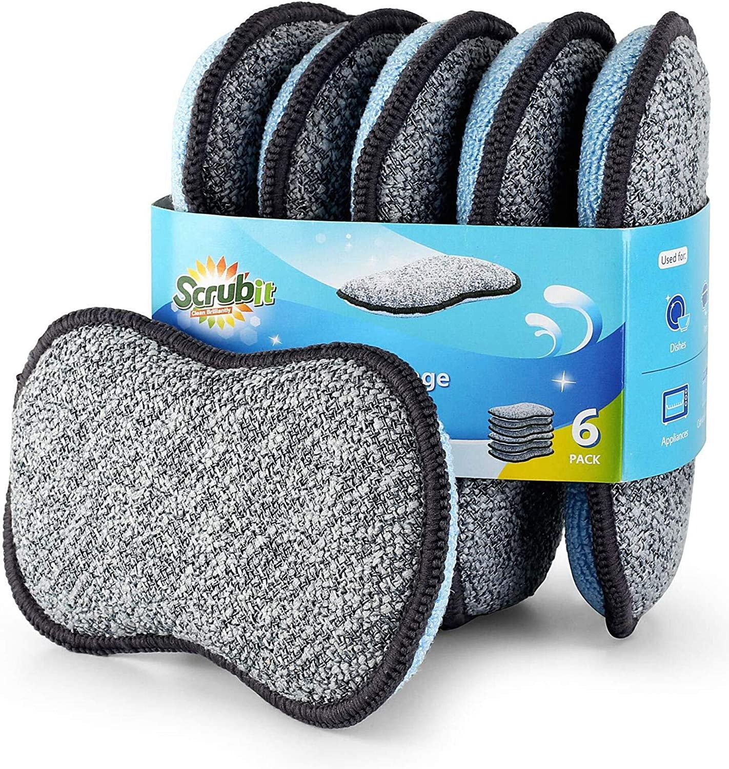 Multi-Purpose Sponges Kitchen by – Non-Scratch Microfiber Sponges for Cleaning,