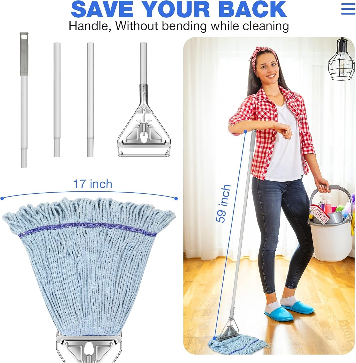 String Mop Heavy Duty for Floor Cleaning- Industrial Commercial Wet Mop with 59i