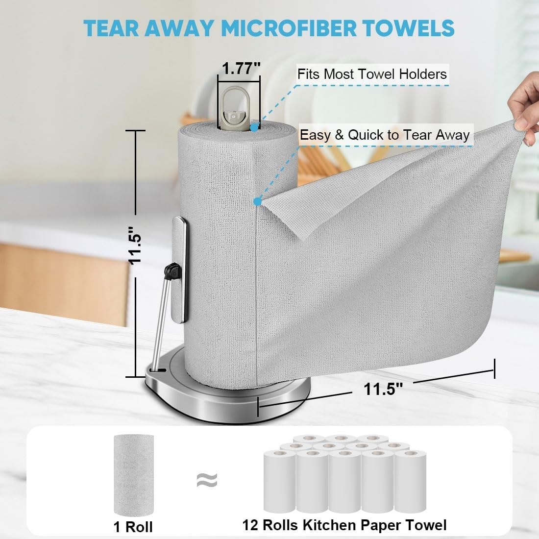 Microfiber Cleaning Cloth Roll, Grey 75PK, Reusable Paper Towels Tear Away Cl…