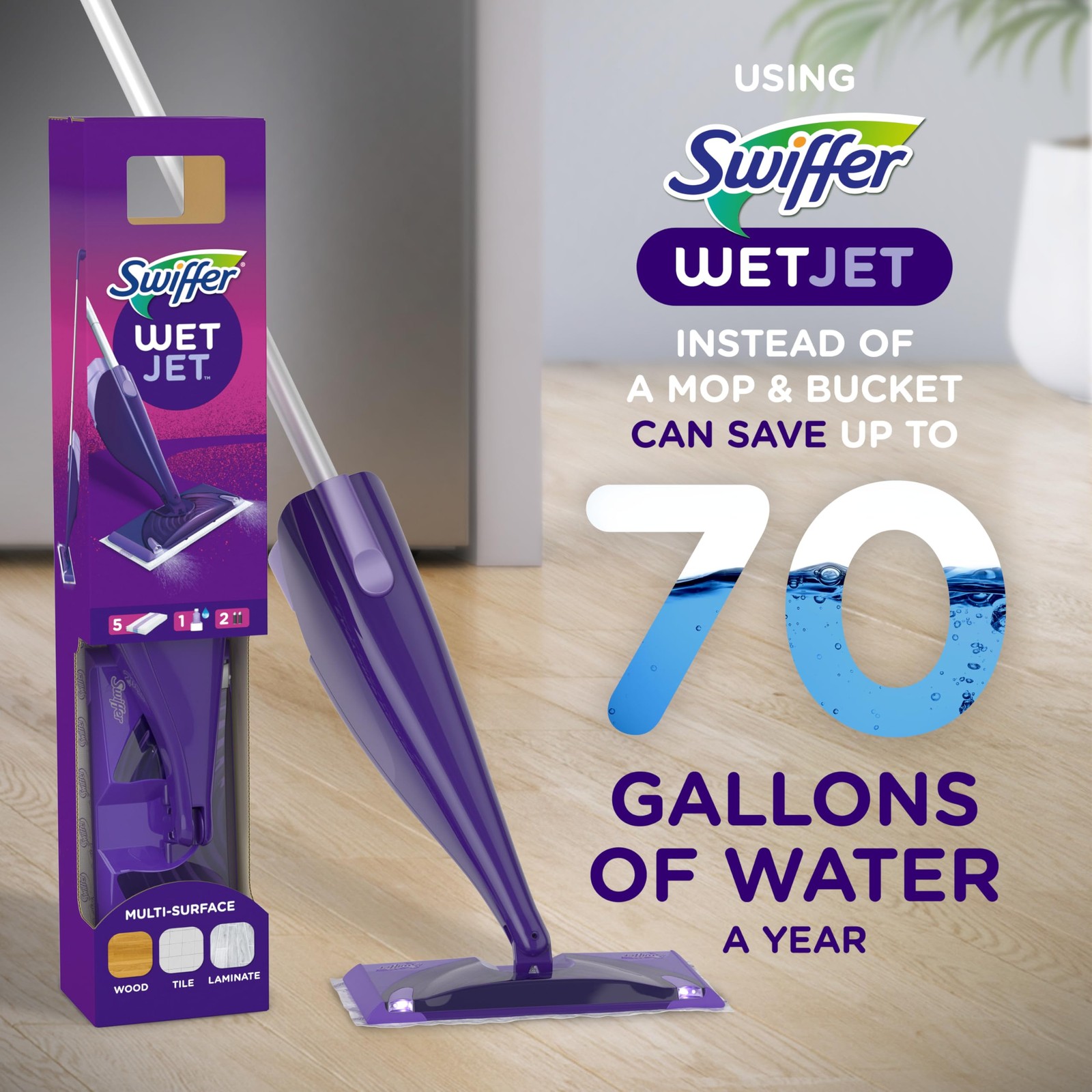 Swiffer WetJet Hardwood and Floor Spray Mop Cleaner Starter 1 Kit, Purple