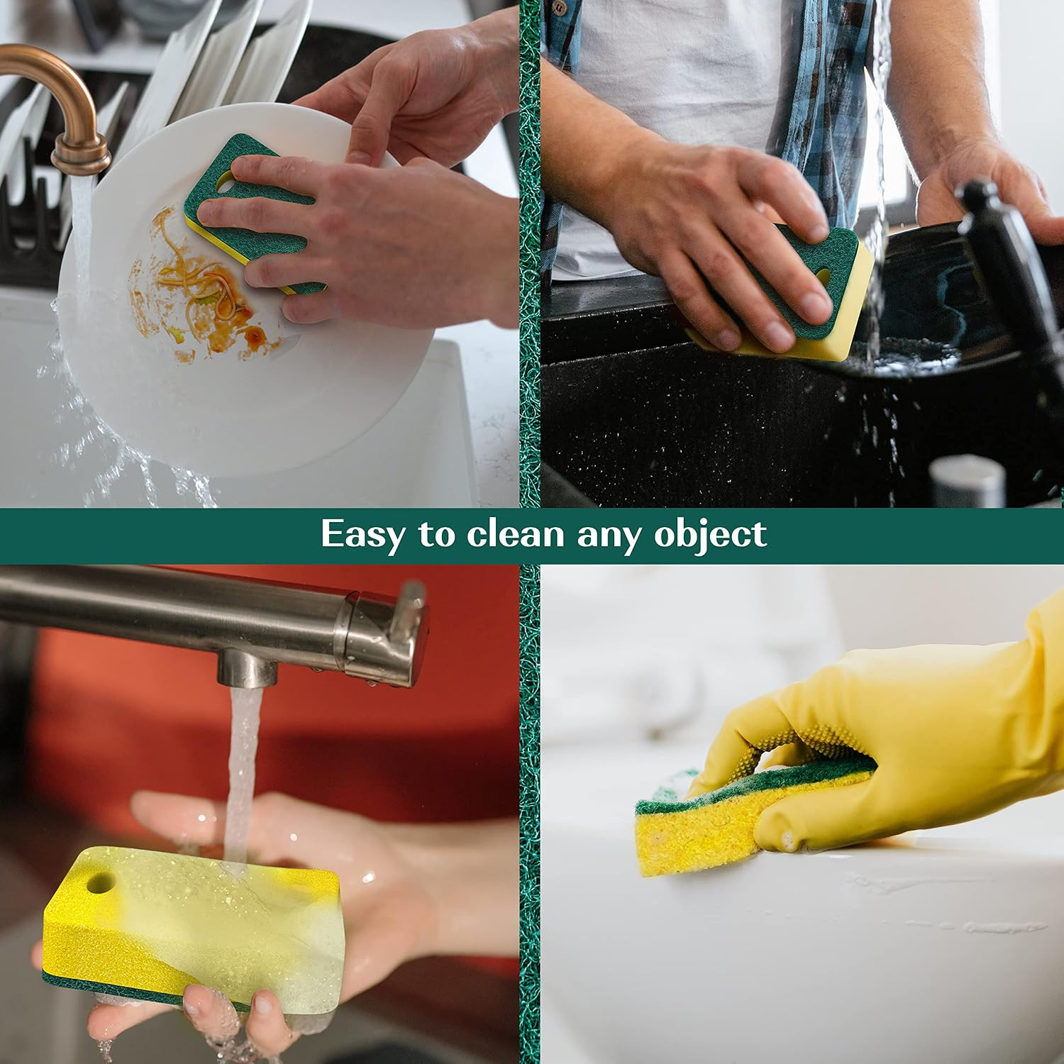 Kitchen Sponges 12 Pack, Heavy Duty Dual-Sided Scrub Sponges, Yellow/Green |