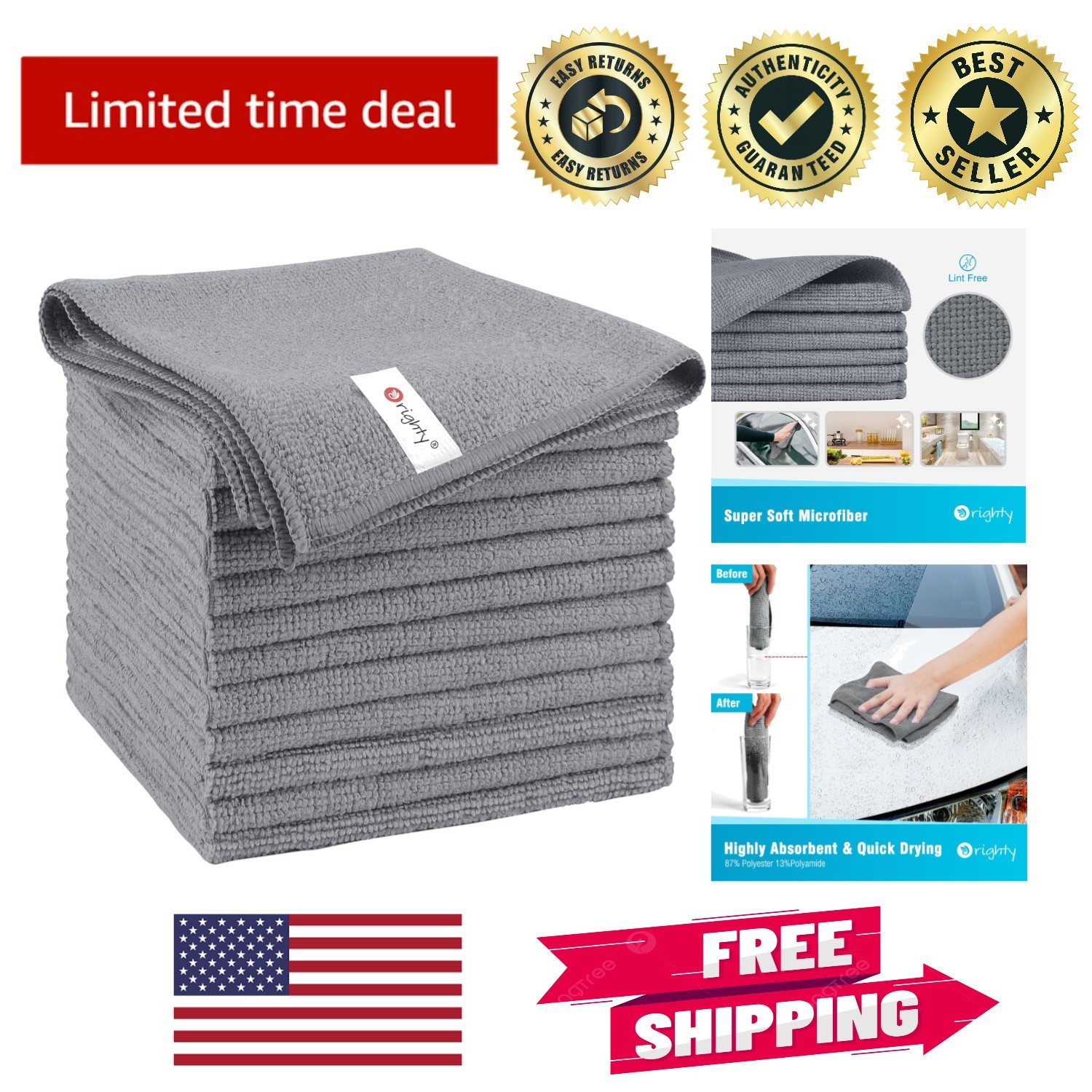 Multifunctional Microfiber Towels – 12 Pack, Perfect for Cars, Homes & Kitchens