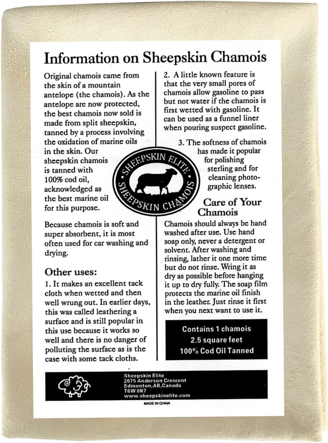 SHEEPSKIN ELITE Chamois Drying Cloth Car Drying Towel Real Leather Super Absorbe