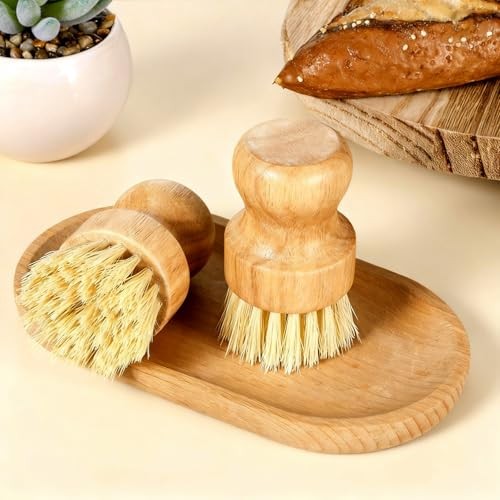 Bamboo Dish Scrub Brush – Wooden Scrubbers – Sisal Yellow – 12 Packs