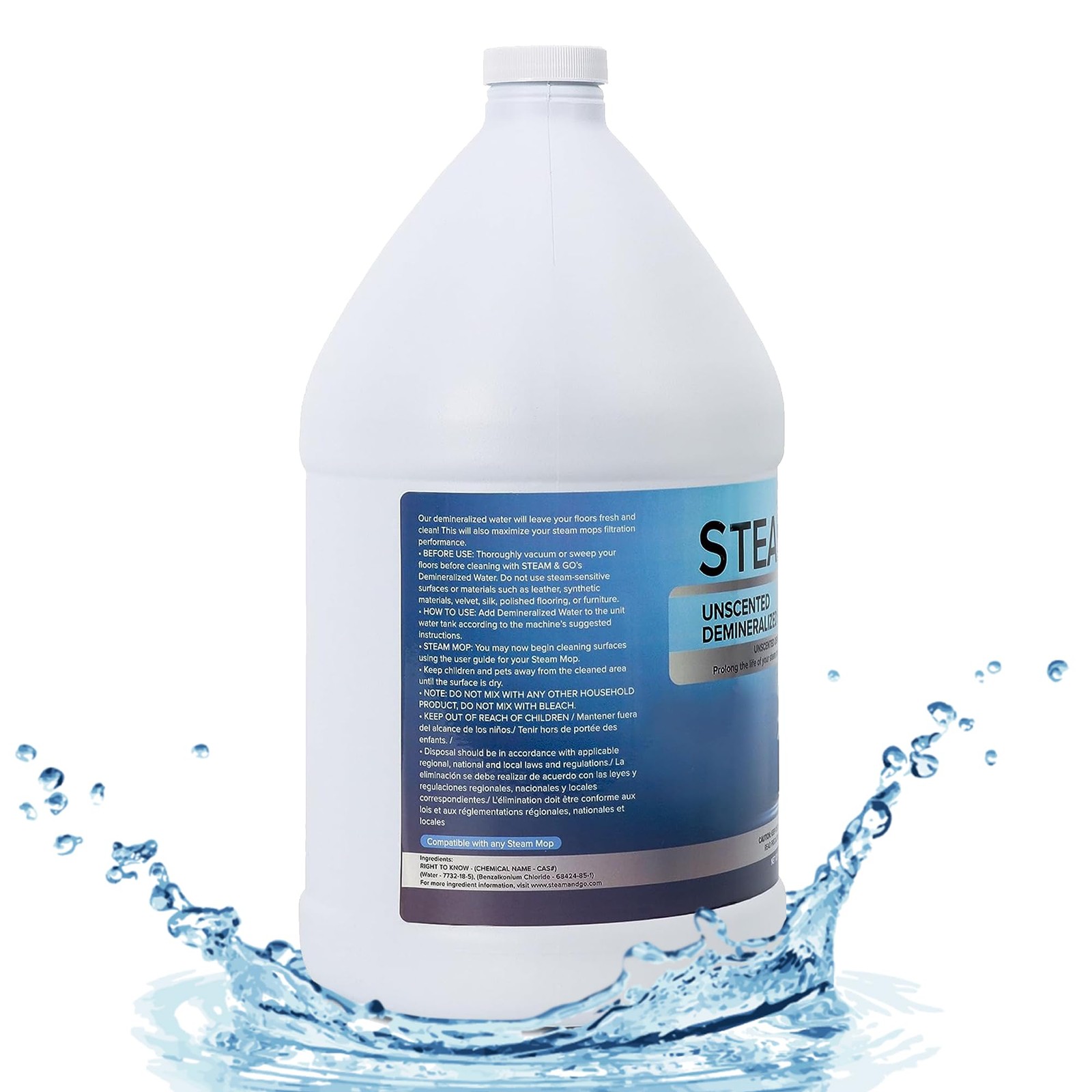 Steam & Go Unscented Demineralized Water for Steam Mop – 128 Fl Oz | Scented …