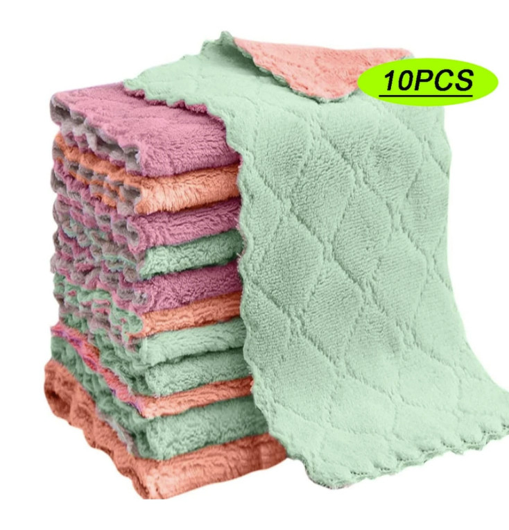 10pcs Microfiber Kitchen Towels Random Colors Super Absorbent Cleaning Cloths