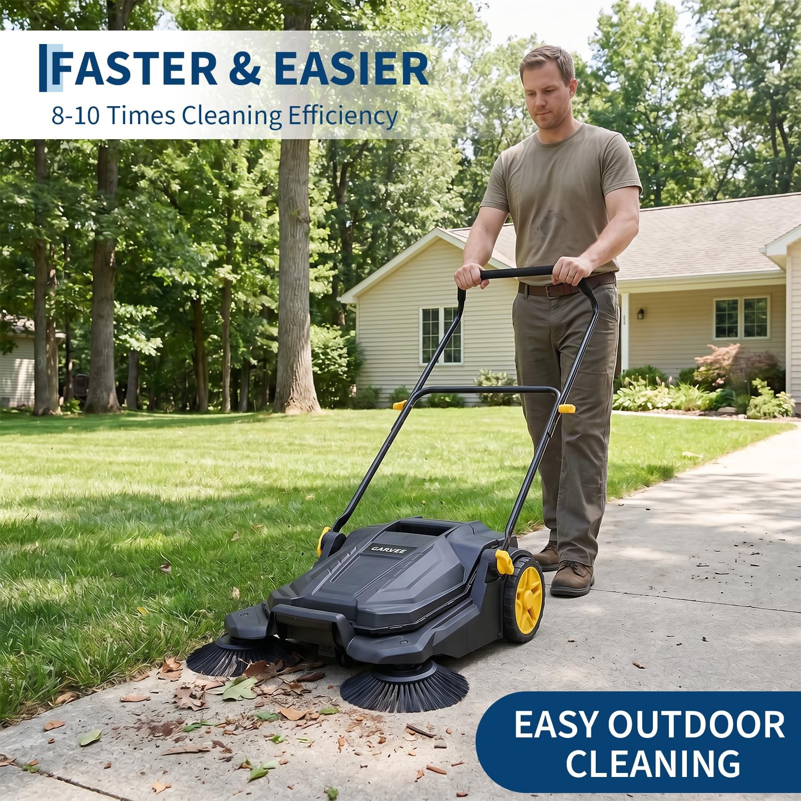 25.6″ Width Manual Sweeper Walk-Behind Hand Push Floor Sweeper Adjustable Handle