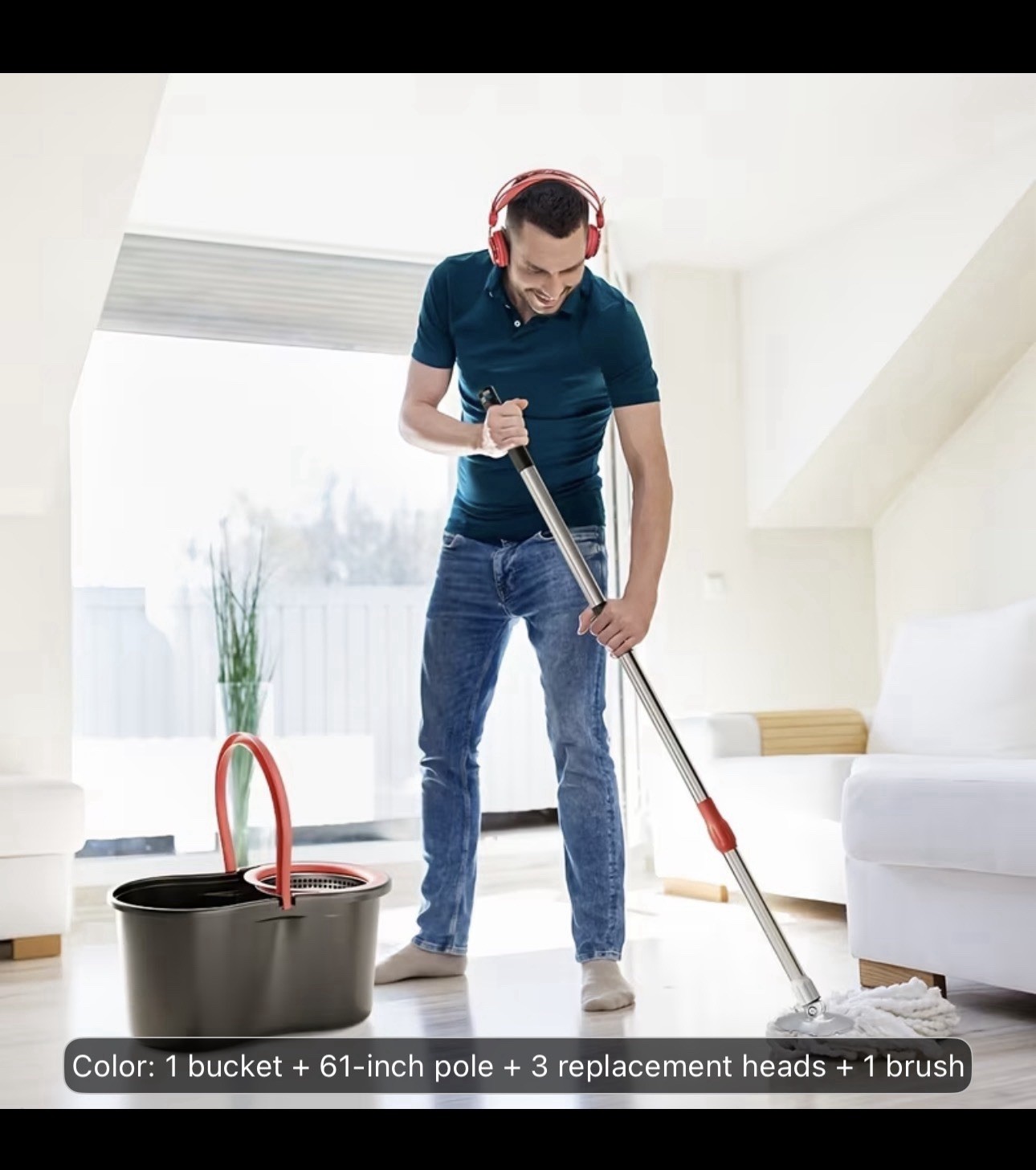 Spin Mop & Bucket Set With Wringer 360* Rotation Mop & 3microfiber Refill Heads