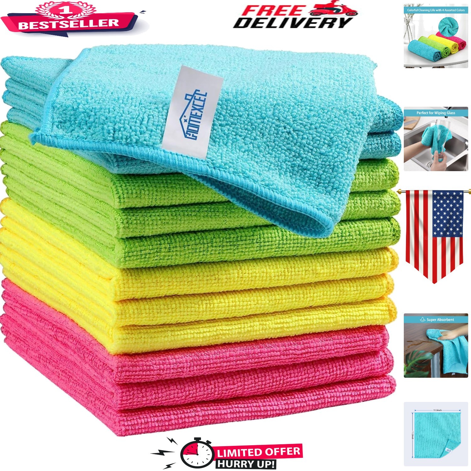 Soft & Durable 12-Piece Microfiber Cleaning Towels – Washable & Eco-Conscious