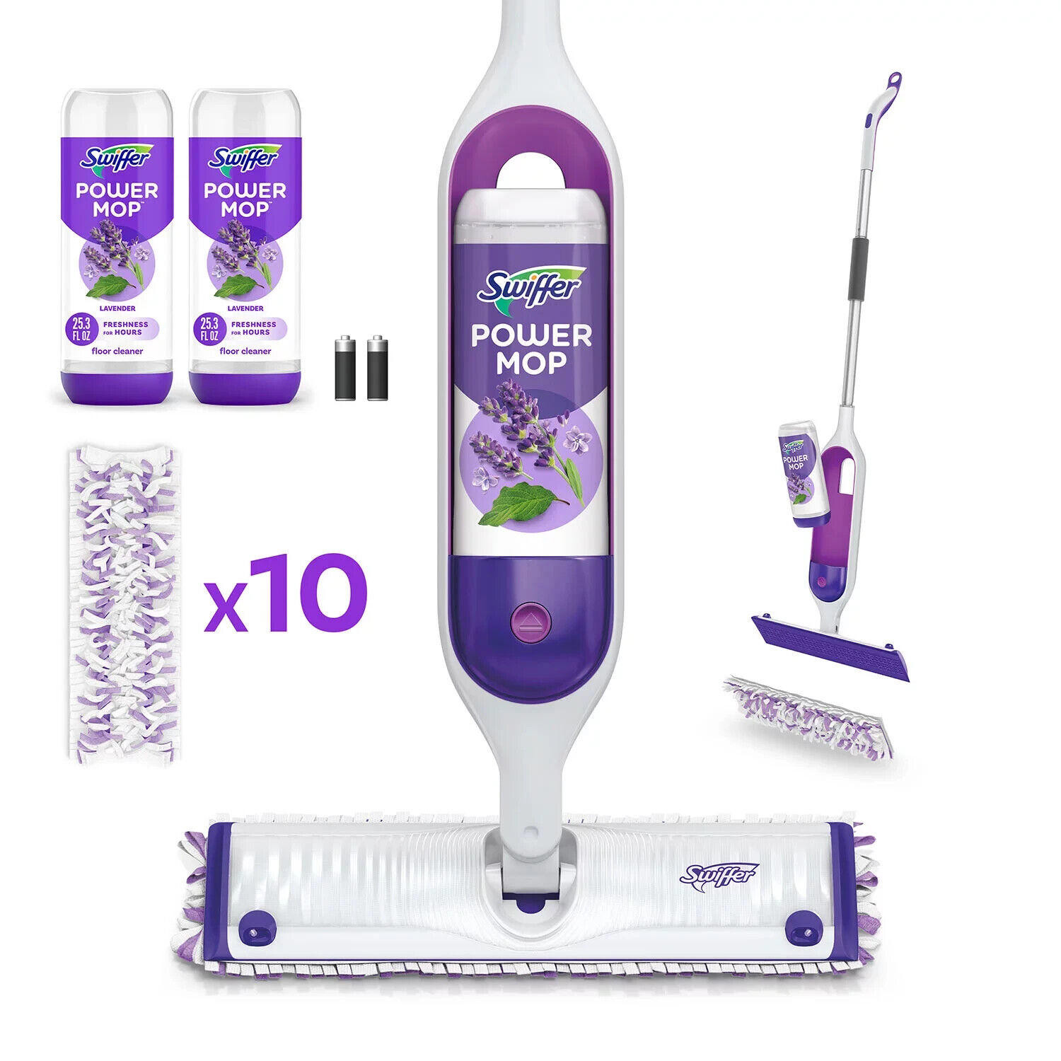 Swiffer PowerMop MultiSurface Mopping Kit Lavender 10 Pads/2 Cleaning Solutions