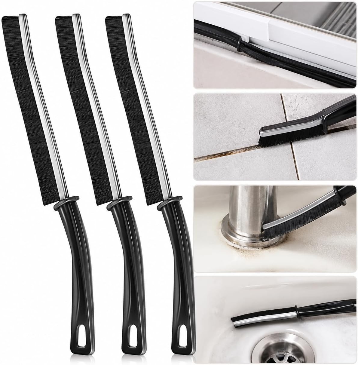 3pcs Crevice Cleaning Brushes | Hard-Bristled Gap Scrub for Tile & Window Tracks