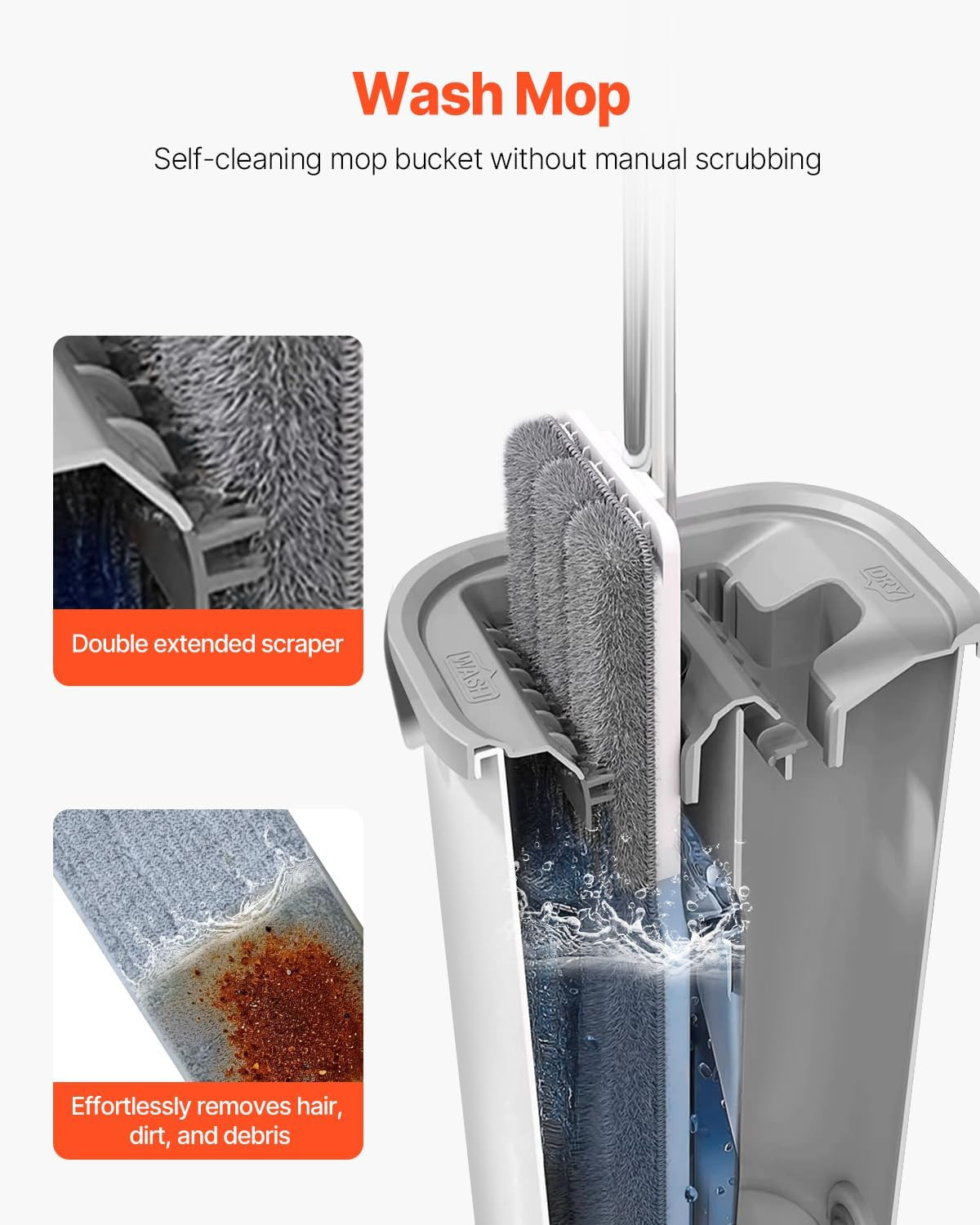 Mop and Bucket with Wringer Set, Wet & Dry Use, Flat Mop and Bucket System with