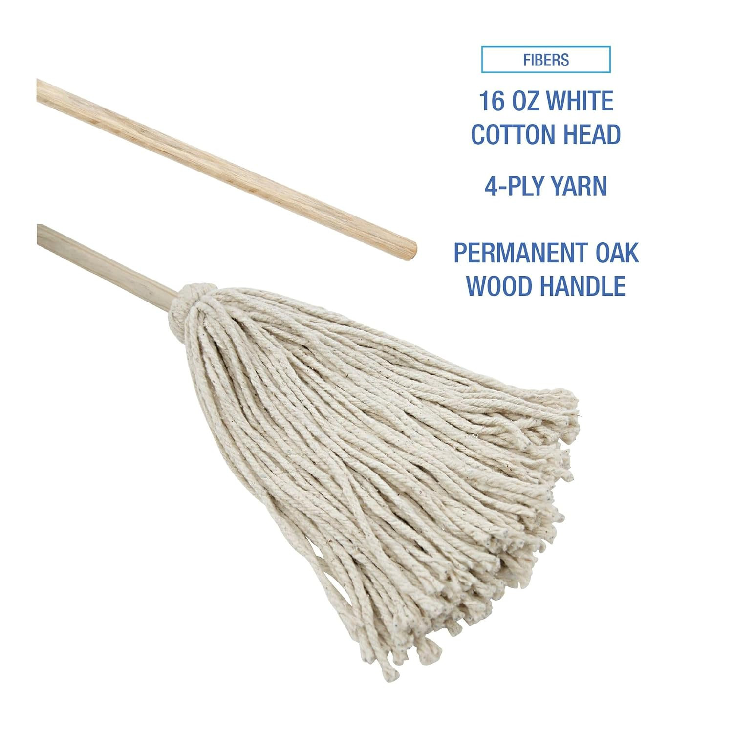 BWK116C 16 Oz. Cotton Head Deck Mop with 48 In. Oak Wood Handle – White (6/Carto
