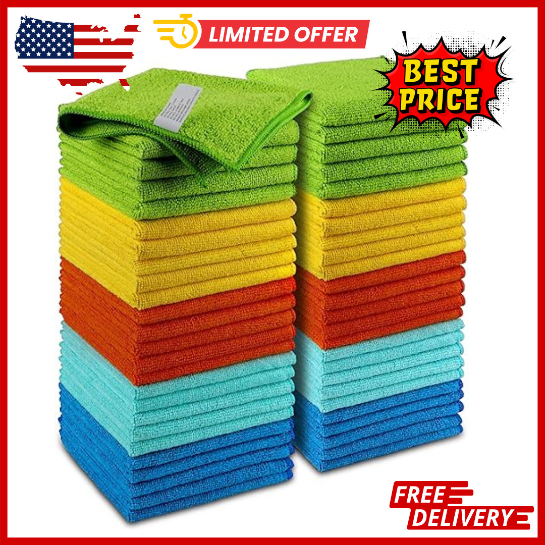 Microfiber Cleaning Cloth Set of 50 Towel Rag Car Polishing Detailing No-Scratch