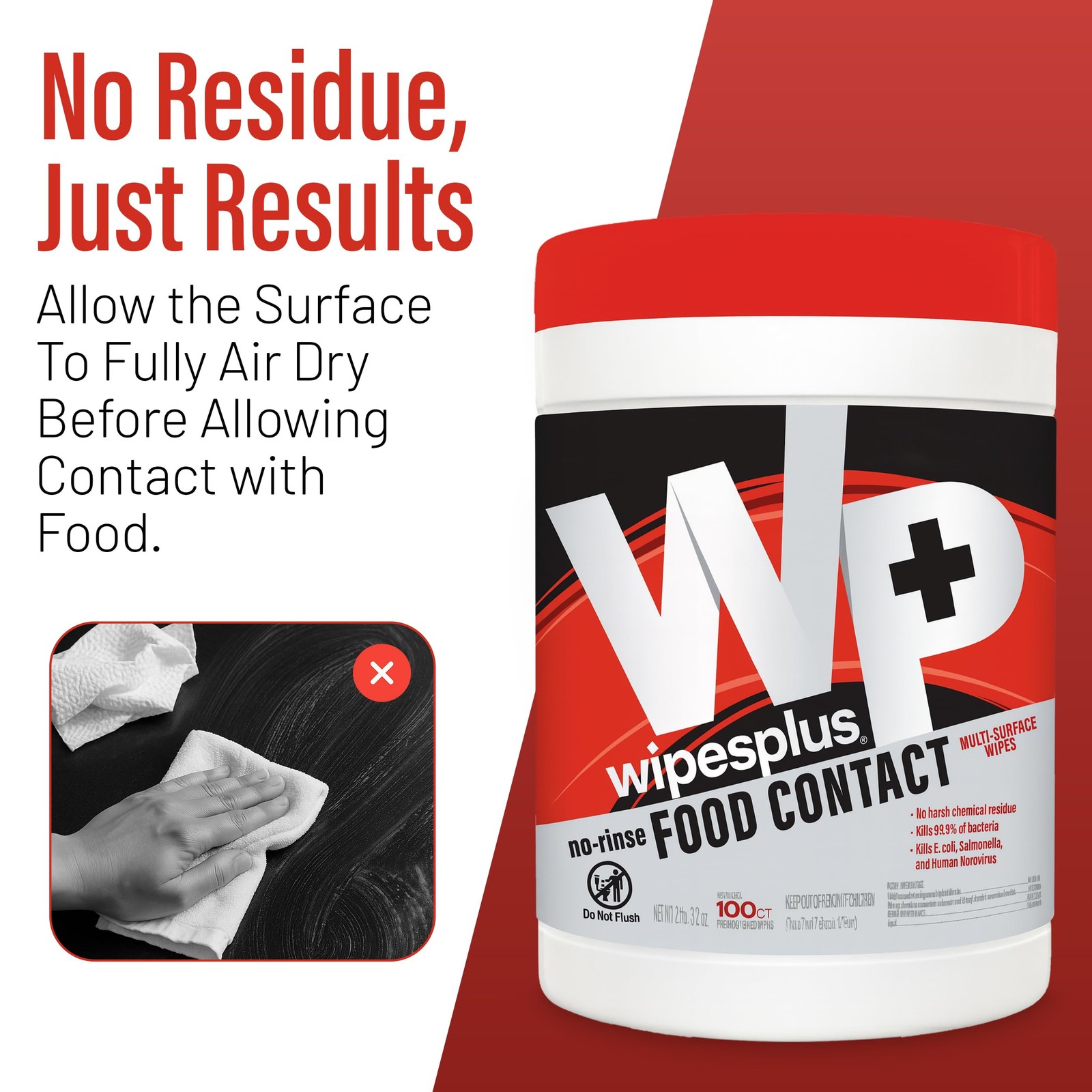 Wipesplus No-Rinse Food Contact Wipes Canister Multi-Surface Wipes Unscented