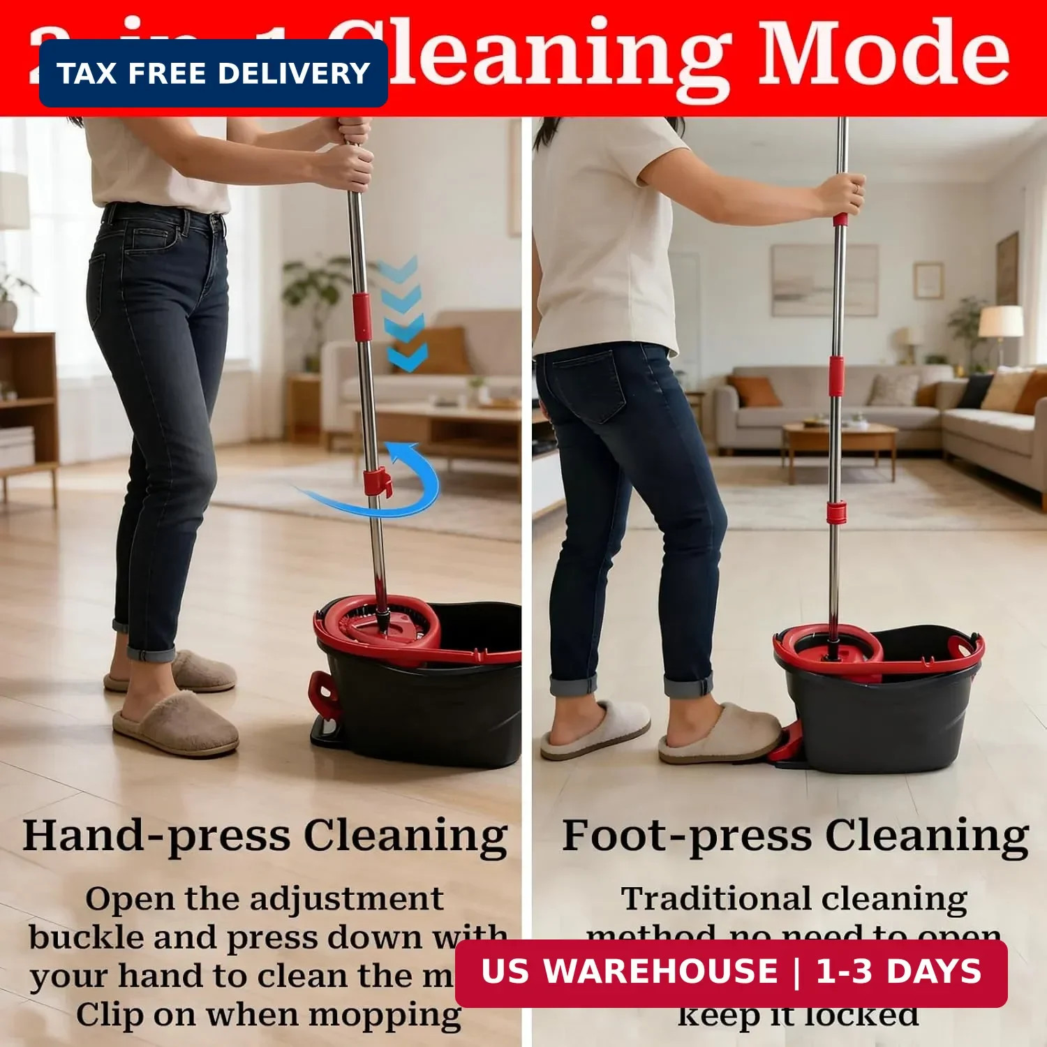 Spin Mop Handle Replacement for Ocedar, Heavy Duty Hand Press Mop Stick Replacem