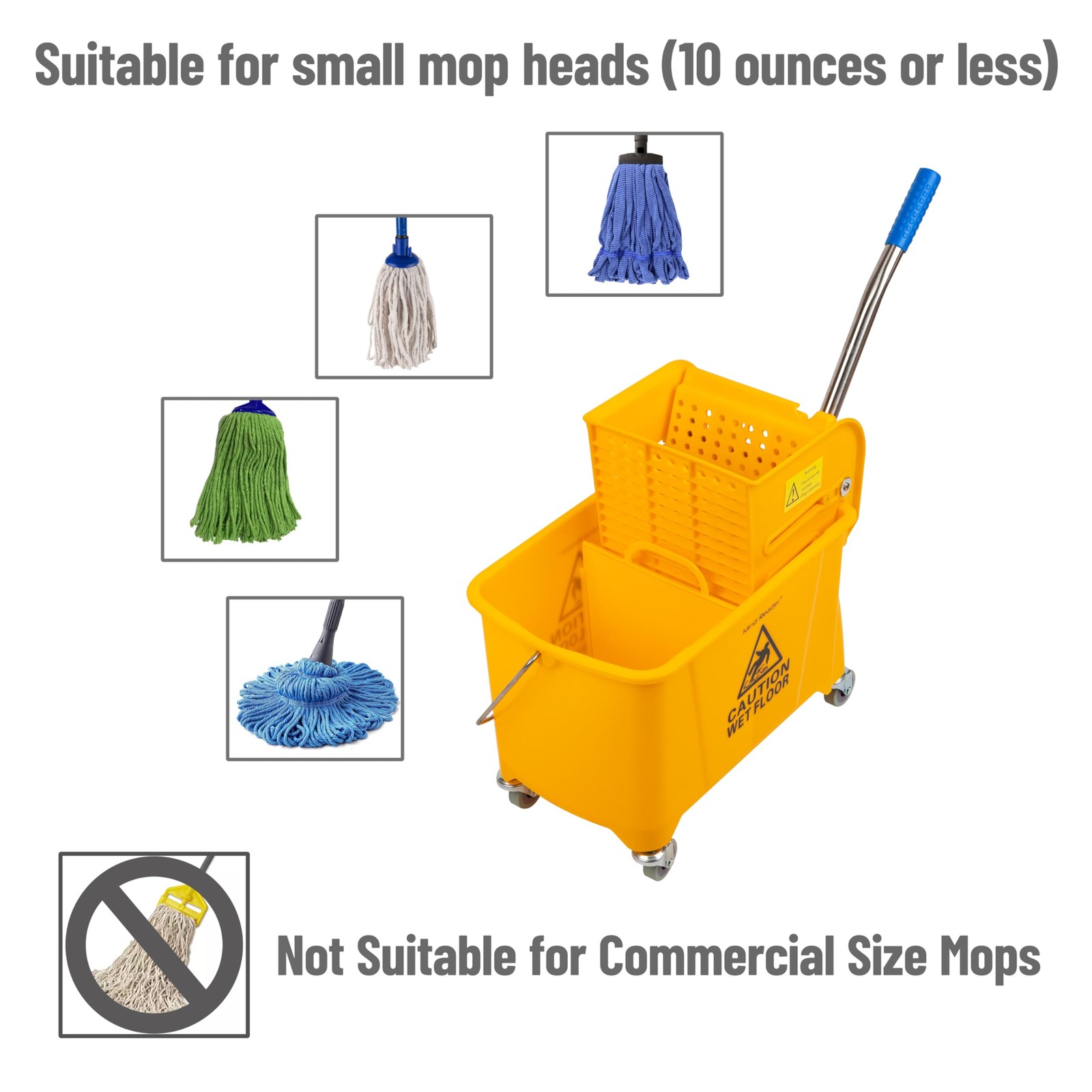 Mind Reader Mop Bucket, 22 Qt (5.5 Gallon) 16.25″L x 10.75″W x 24.5″H, Yellow