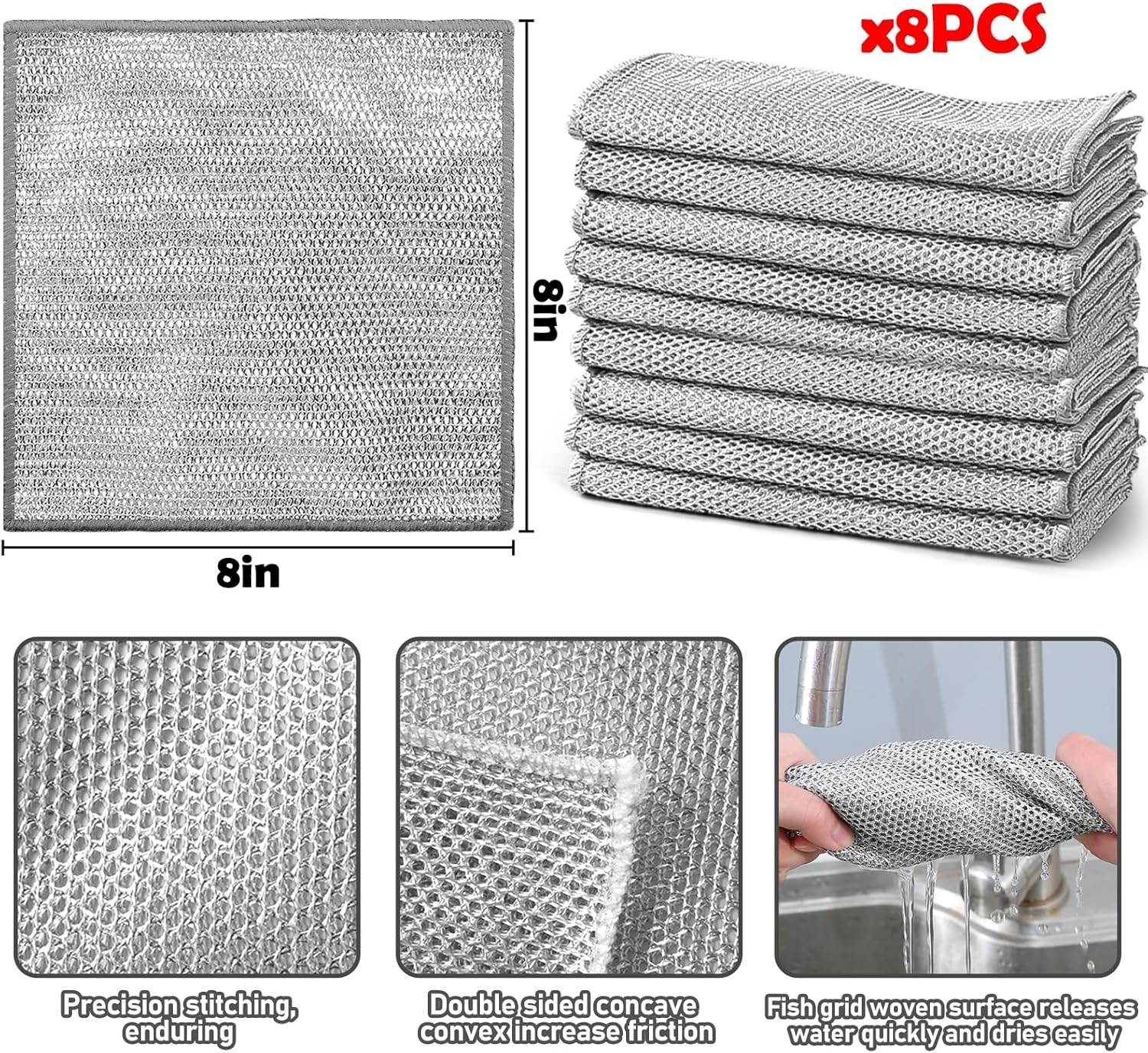 8 Pcs Multipurpose Wire Dishwashing Rags,New Upgrade Non Scratch Wire Dishcloth,