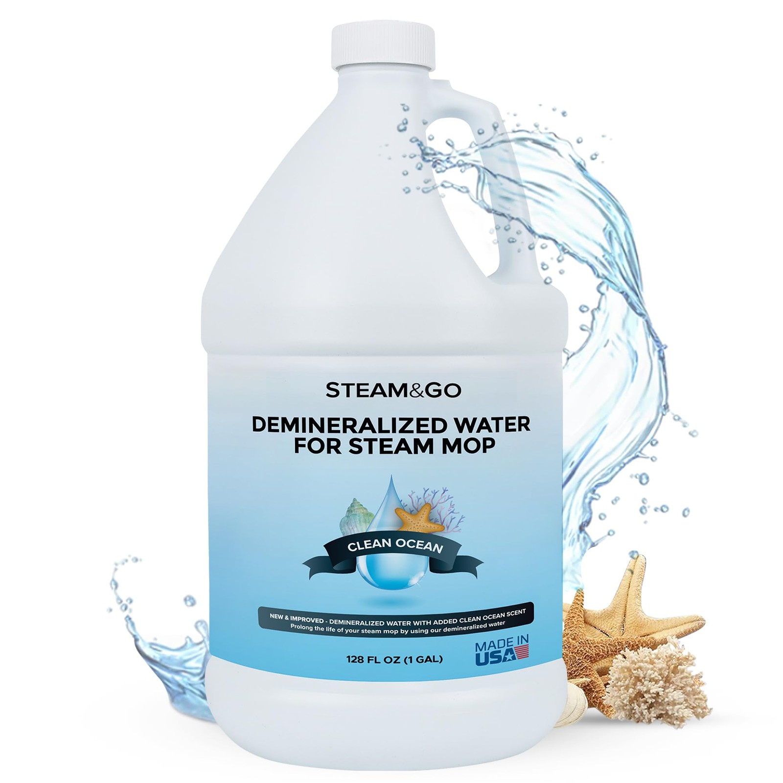 Steam & Go Demineralized Water for Steam Mop – Clean Ocean Scent, 128 fl oz (…