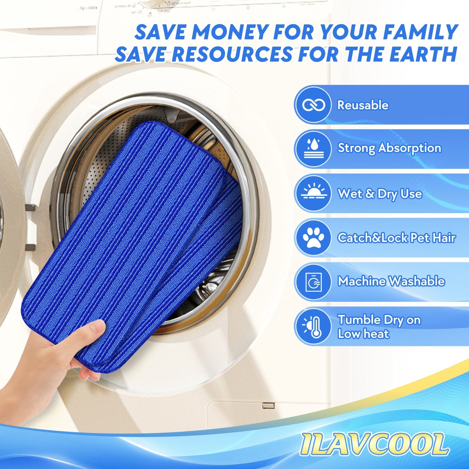 3PACK Reusable Mop Pads Compatible with Swiffer Wet Jet Mop Replacement Heads