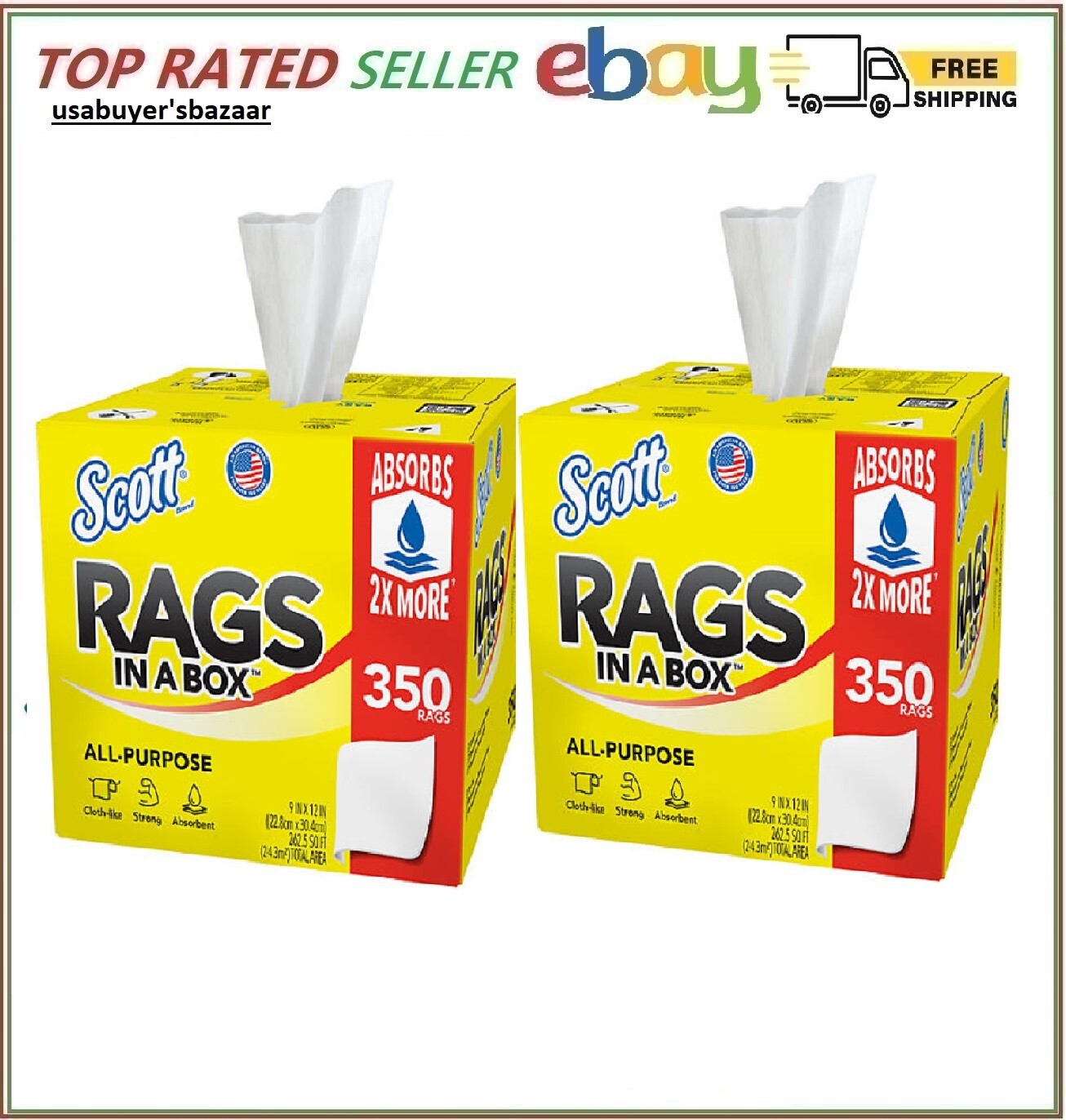 2 PACK – Scott Rags In a Box, White, All Purpose (350 Sheets/Box) {Total 700 ct}