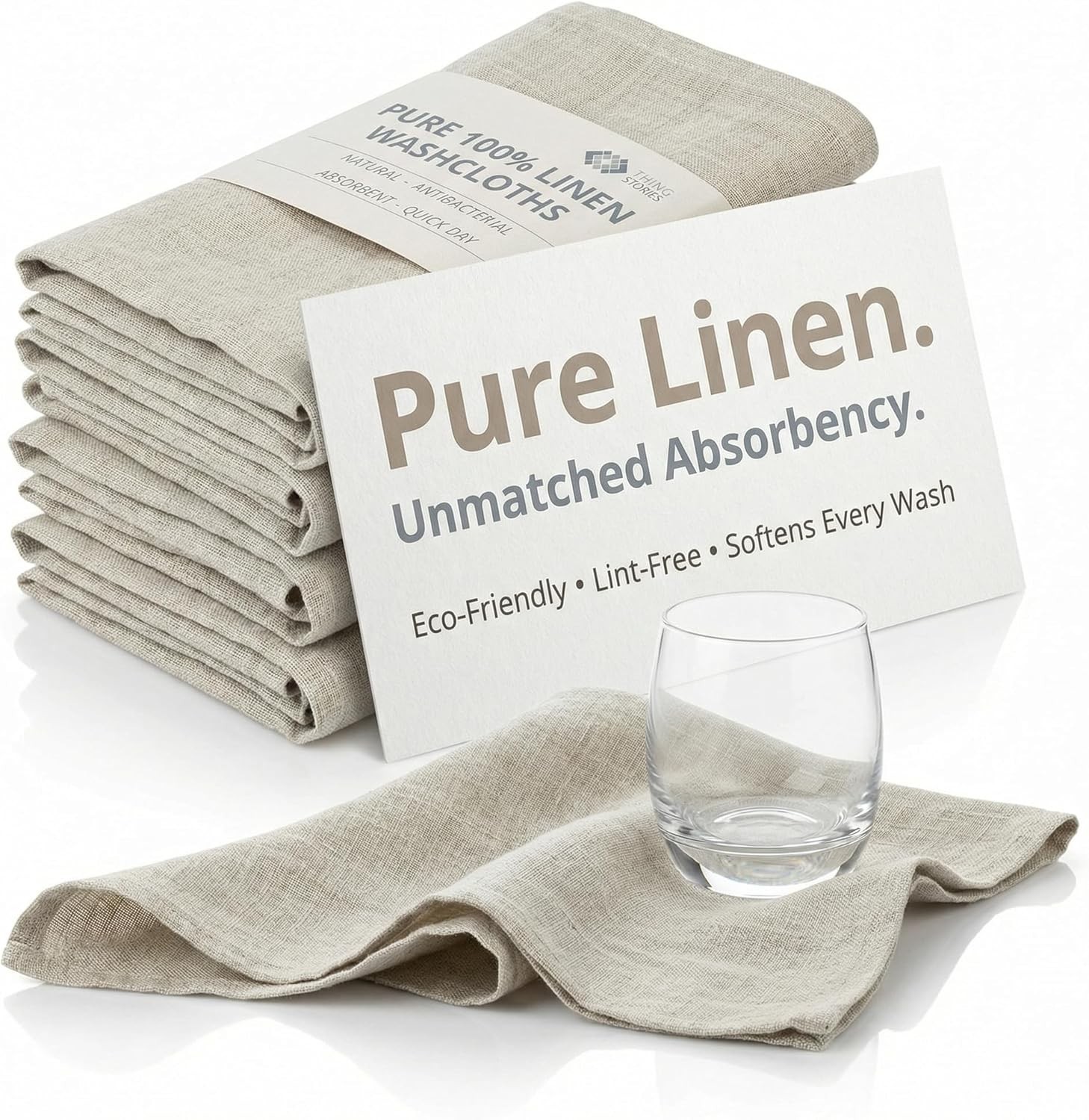 Pure Linen Flax Washcloths – 4-Pack Natural Dish Towels Set – Linen Tea Towel…