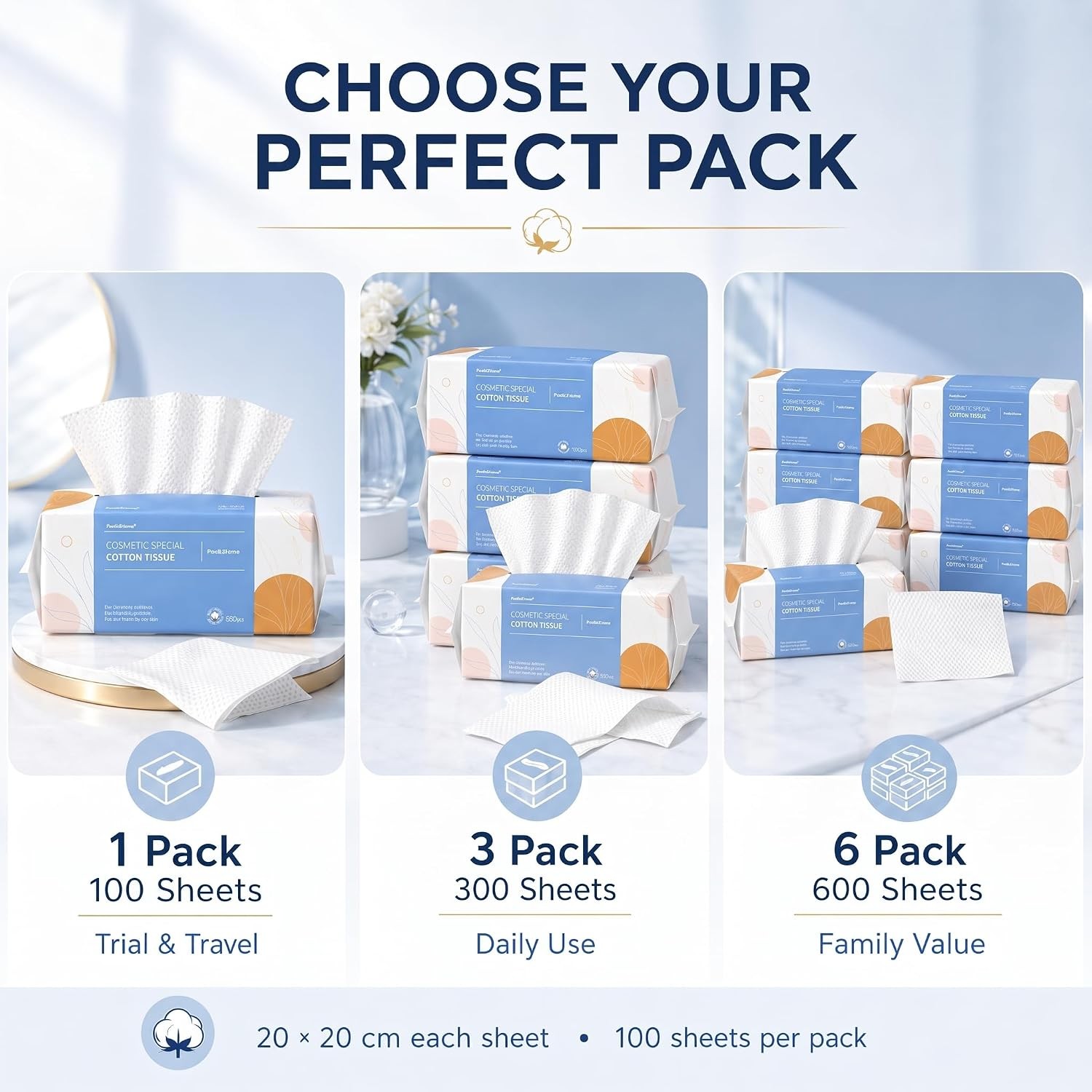 Face Towel Disposable – Ultra Soft Cotton Tissue Dry Wipes – Lint Facial