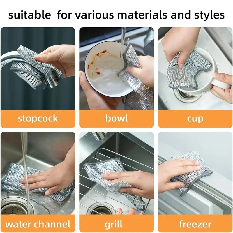 1/30Pcs Multi-Purpose Wire Miracle Cleaning Cloths Metal Steel Wire Rags Kitchen