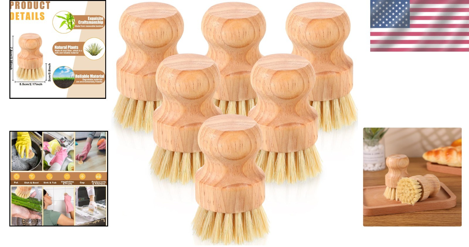 Natural Sisal Bristle Kitchen Scrubbers, 20 Pack