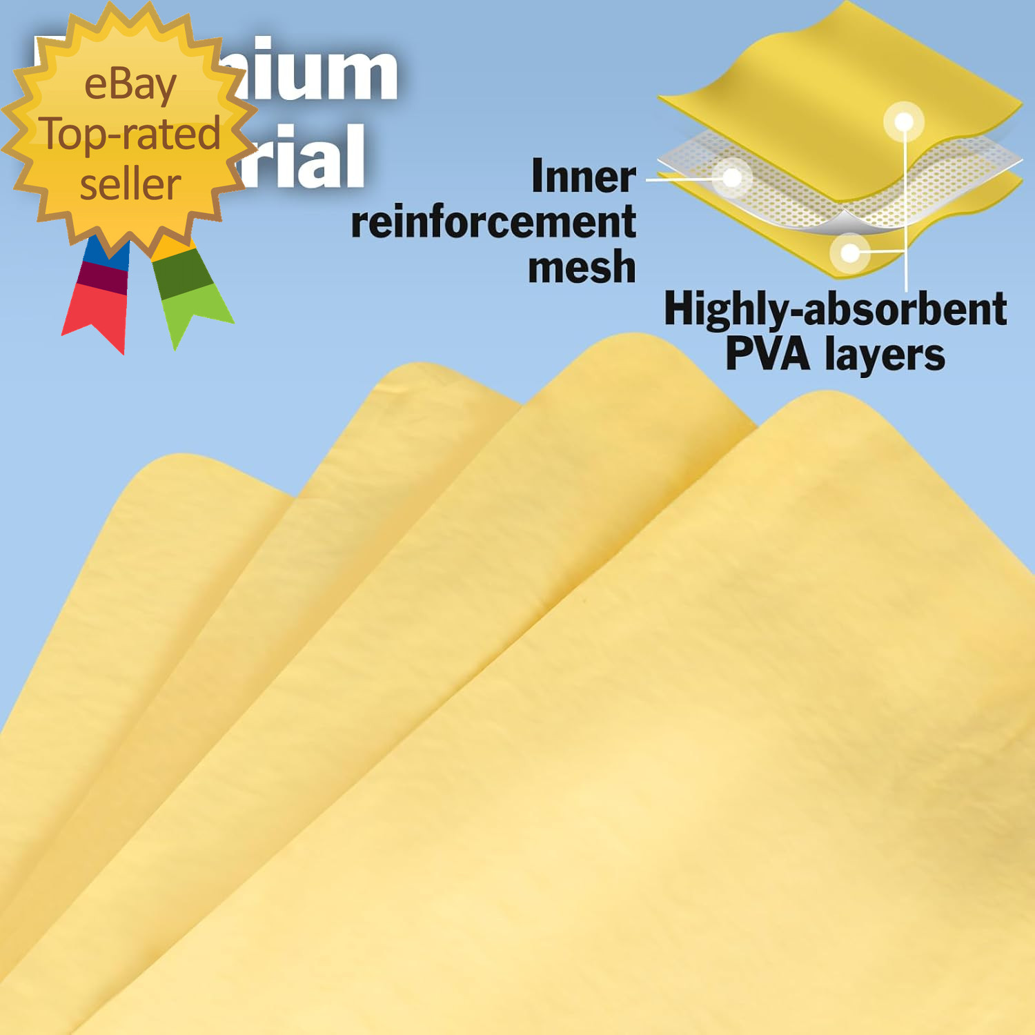 3 Pack Premium Chamois Towel for Car, 26”X17” Shammy Cloth for Car Drying, Super