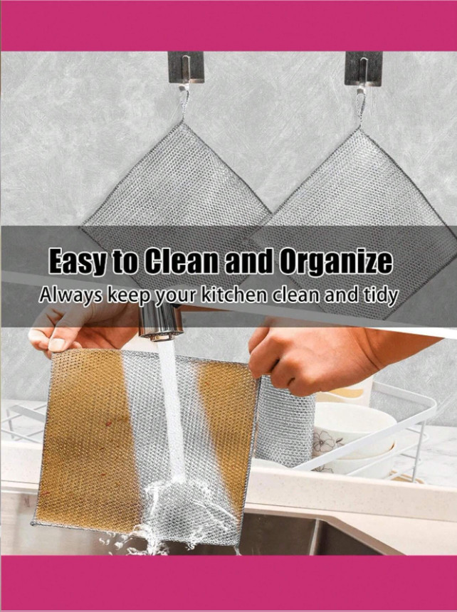 10pcs Non-Scratch Steel Wool Dishcloths – Reusable Kitchen Scrubbing Pads-NEW