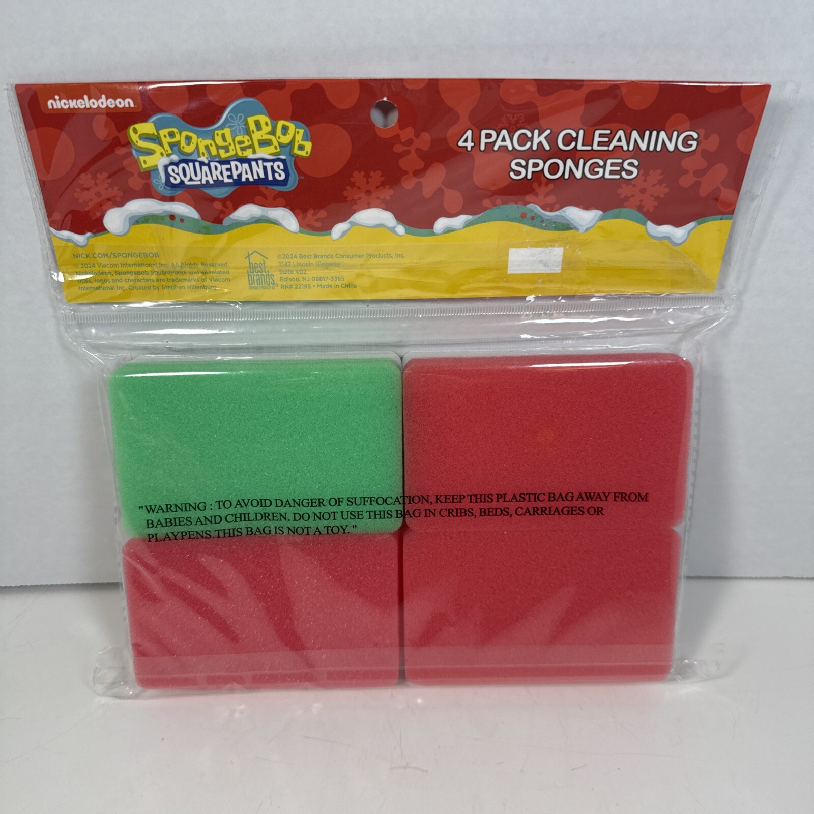 Nickelodeon SpongeBob Sqaurepants Holiday 4-pack cleaning sponges, NEW 2024