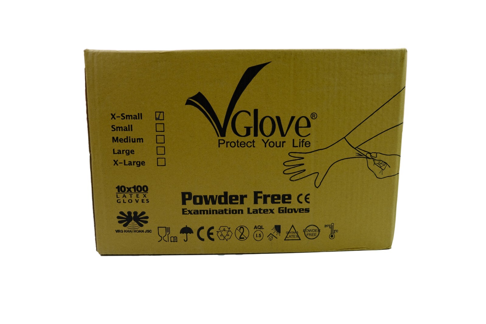VGLOVE Latex Disposable Exam/Medical Gloves 4 Mil, Powder Free, 1000 pcs / case