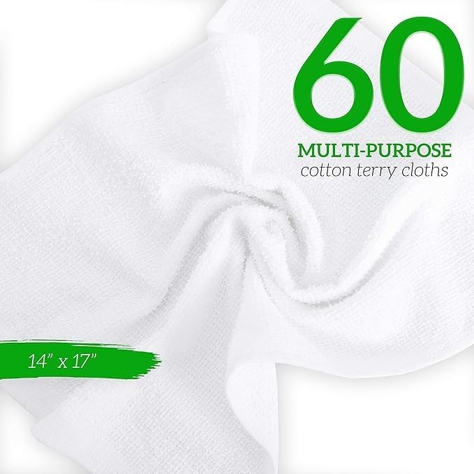 60-Pack Cotton Wash Cloths – 14″x17″ Absorbent Cleaning Rags for Housekeeping,