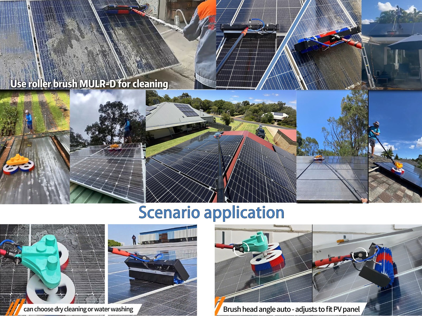 24ft solar panel cleaning brush with replaceable head brush Water Fed Rod Kit