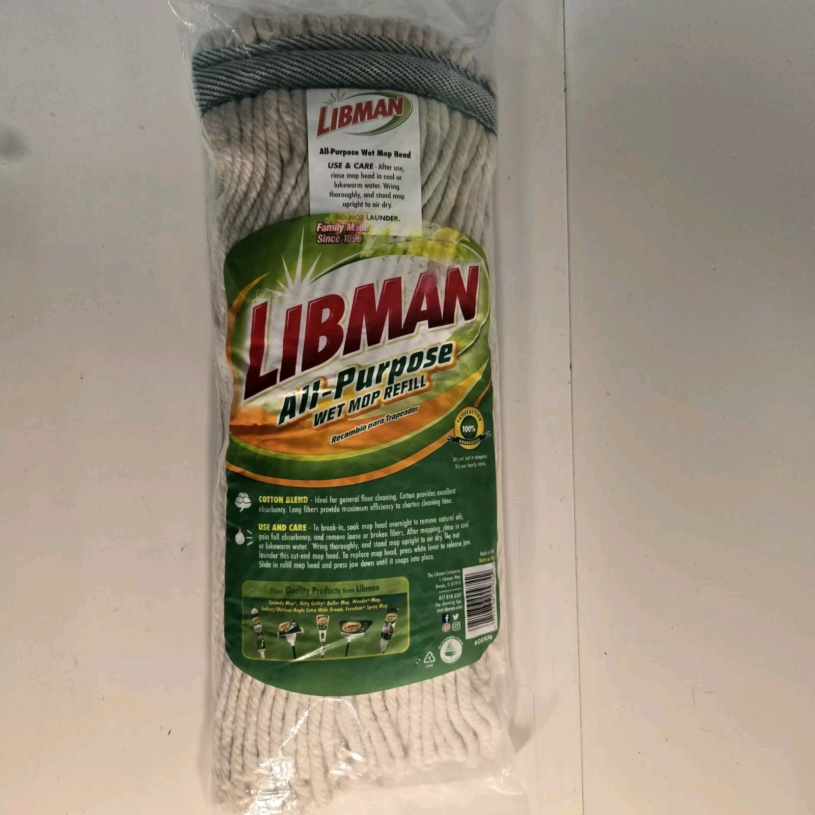 Libman #16 All-Purpose Cotton Blend Wet Mop Refill Extra Absorbent Twisted Yarn