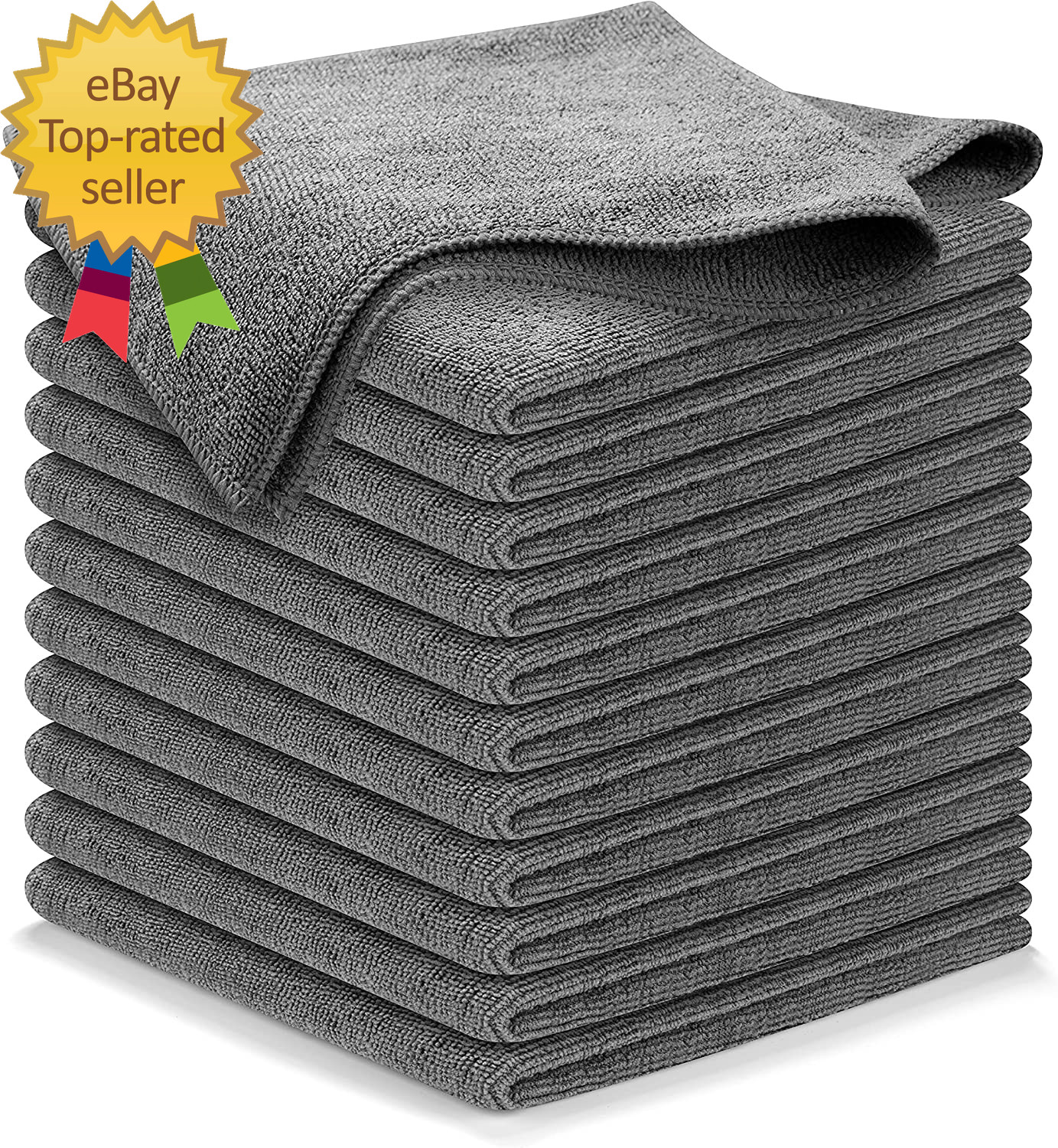 Microfiber Cleaning Cloth Grey 12 Pcs 12.5″X12.5″ High Performance 1200 Washes