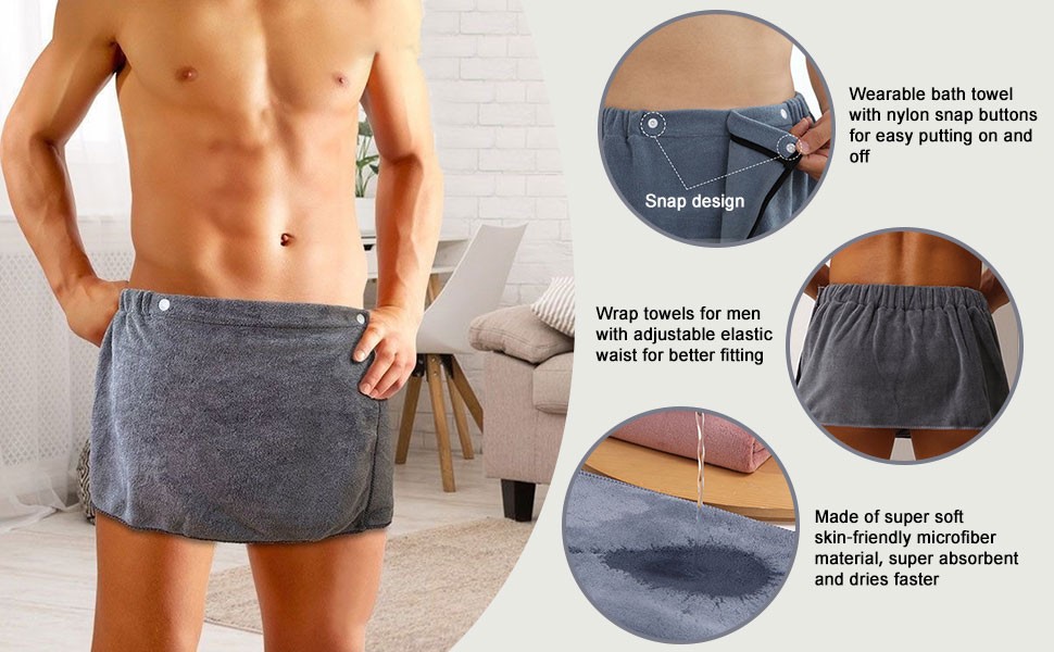 Men Boys Soft Wearable Bath Towel Short Pants Adjustable Mircofiber Towel Pool