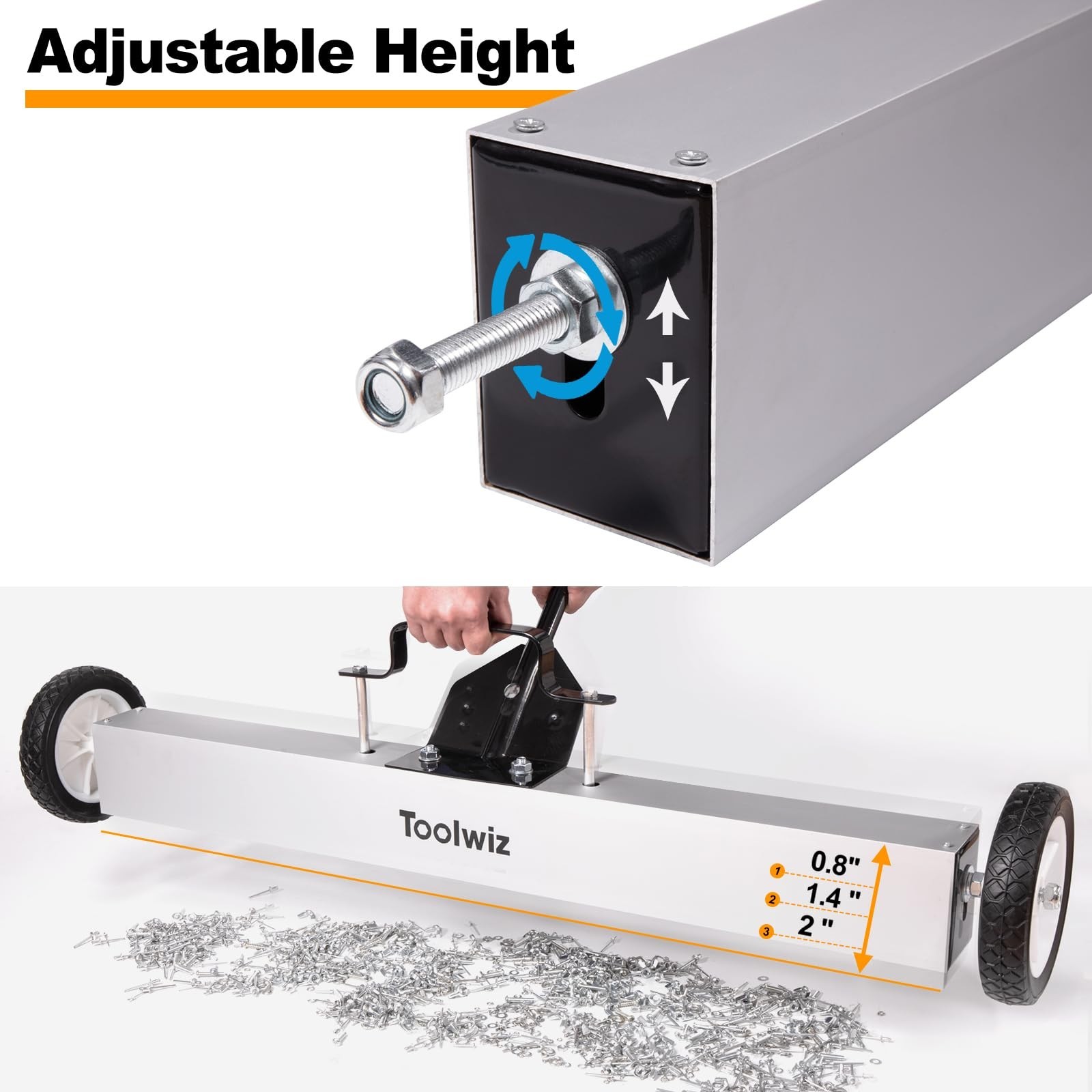 36″ Magnetic Sweeper with Wheels – 50 lbs Capacity, Heavy Duty Floor Tool, Teles