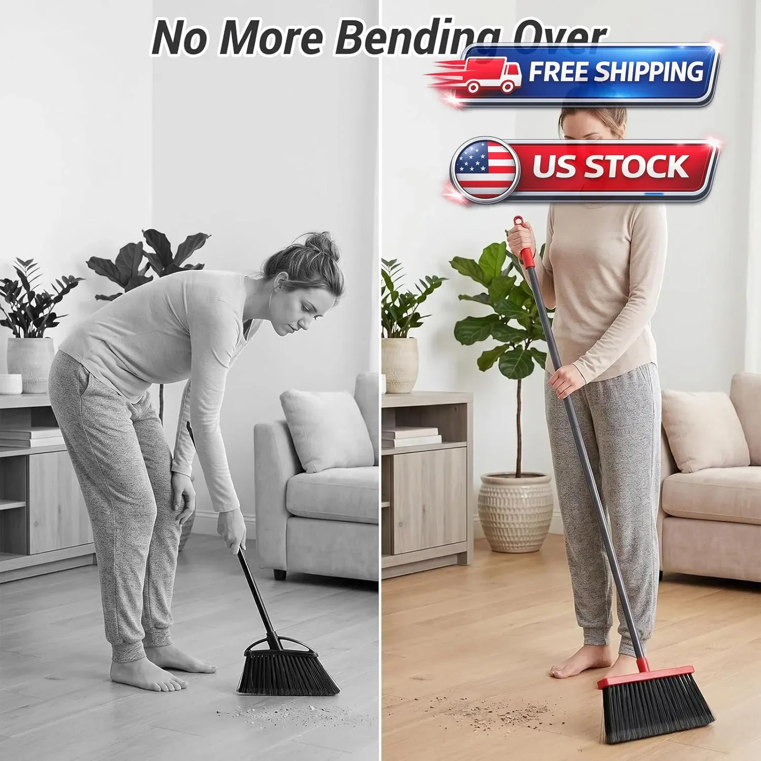 Upgrade Broom and Dustpan Set, Self-Cleaning with Dustpan Teeth, Indoor&Outdo…